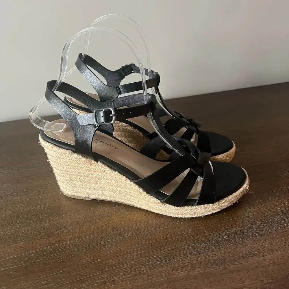 Rock‎ & Candy Woman’s Fola Espadrille Black Wedge Sandal- Size 8